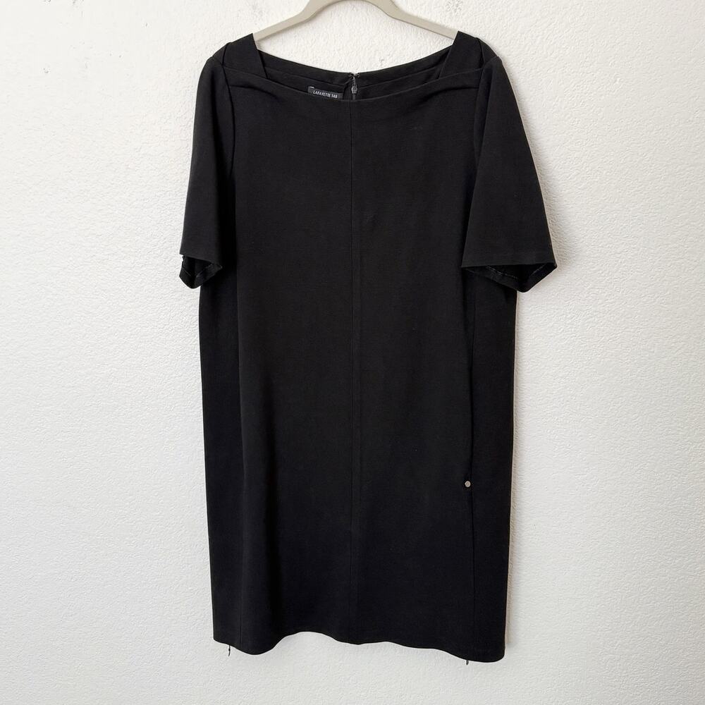 [Lafayette 148 New York] Black Short Sleeve Shift Dress Pockets Work Career XL